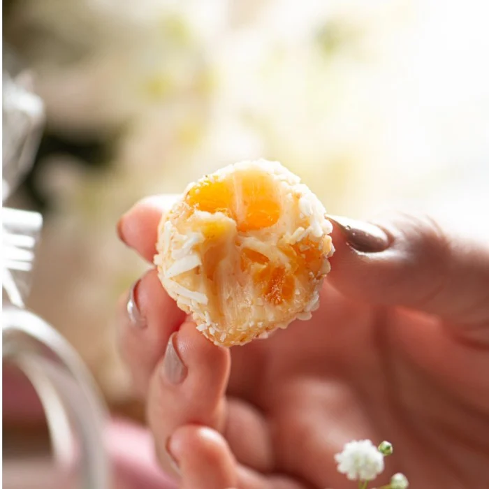 Trufa de Ninho com Damasco e Coco, Grão Confeitaria Saudável