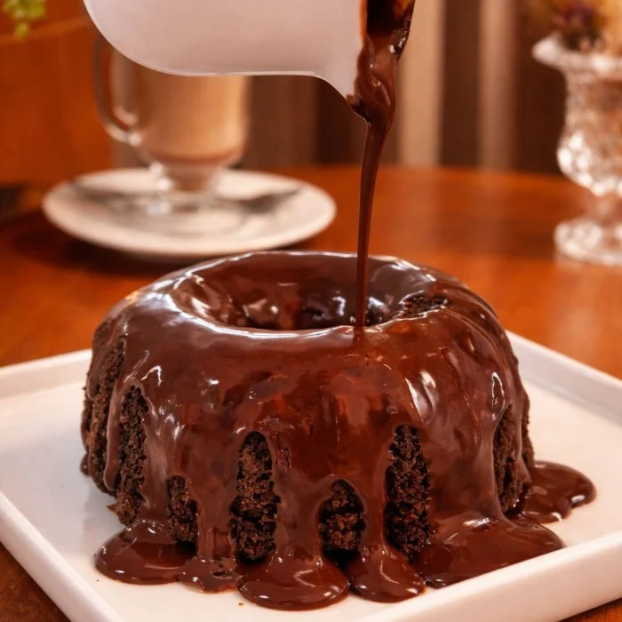 Mini bolo de Chocolate com Calda sem leite, Grão Confeitaria Saudável